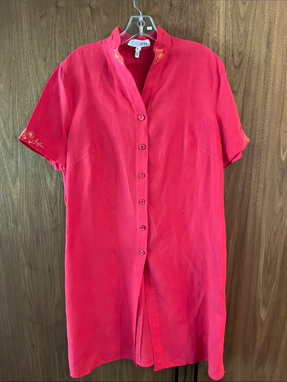 Escada Fuchsia Linen Button-Front Tunic Dress